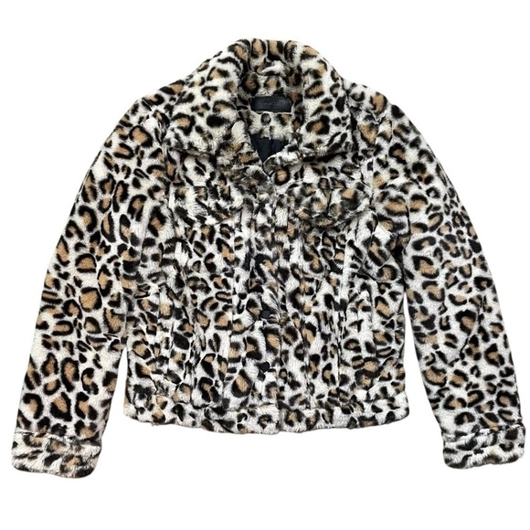 Blank NYC Animal Leopard Print Faux Fur Shearling Cozy Trucker Jacket Size XS - Picture 1 of 8